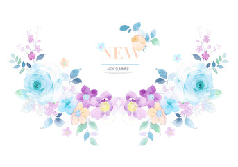 Computer drawn flower illustration. Watercolor Flowers.Manual composition.Big Set watercolor elements.