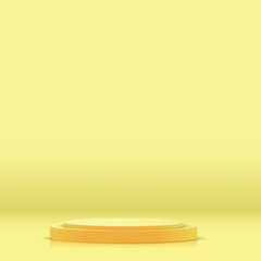 Obraz na płótnie Canvas Abstract minimal scene with geometric forms. Yellow podium in yellow background for product presentation. Vector