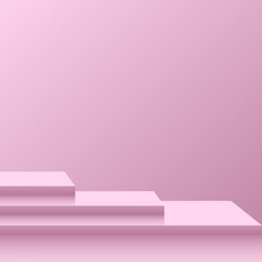 Abstract minimal scene with geometric forms. Pink podium in pink background for product presentation. Vector