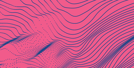 Wavy dotted background. Abstract polka dots pattern. 3d vector illustration with particles.