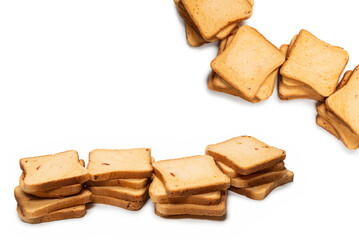 Delicious bread slices isolated on a white background.