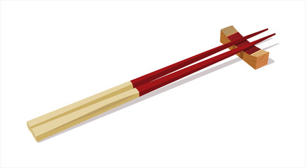 Traditional chopsticks with stand. Isolated vector illustration.
