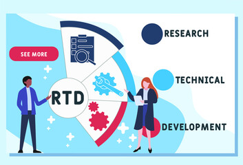 RTD - Research Technical Development acronym. business concept background.  vector illustration concept with keywords and icons. lettering illustration with icons for web banner, flyer, landing pag