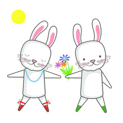 
Vector image of a cute bunny. Isolated background, postcard, design.