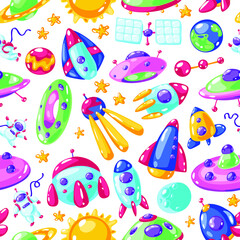 Funny spaceships vector illustration - Seamless pattern