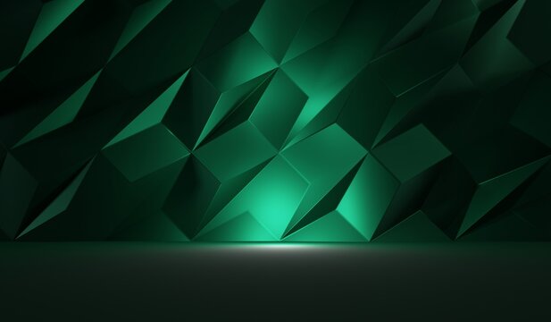 Emerald abstract exterior background. Geometric Wall. 3D Render
