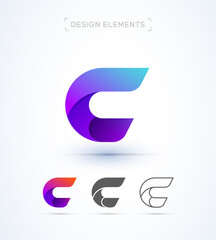 Letter C vector logo template. Creative app icon, company sign in flat, 3d, line styles. Twisted origami