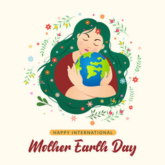 woman with a globe in her hands and the text happy mother earth day