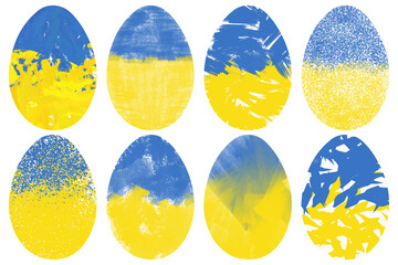 Painted eggs in Ukrainian style. Happy Easter. Peaceful sky for Ukraine.
