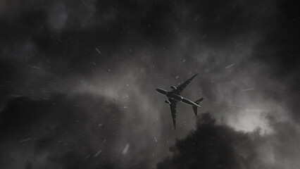 The plane flying in the rain.The plane flying under dark clouds on a rainy day.Aircraft Crushing...