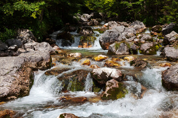 Spring of River Soca in Trenta Valley Slovenia