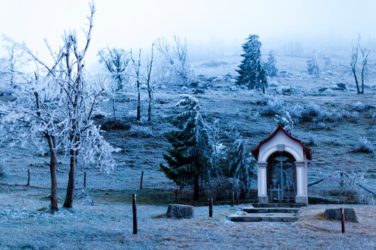 Winter Season Land Covered With Sleet Ajdovščina Slovenia