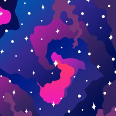 Purple-pink space. Starry night sky. Dark purple sky with pink clouds. Vector image, space background.