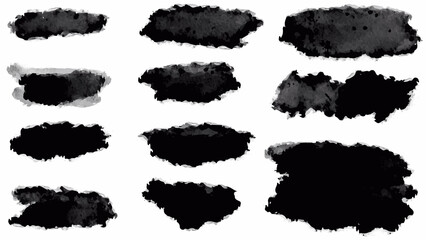 Set of black brush, paint, ink brush strokes, brushes, lines. Dirty artistic design elements. Vector illustration. Isolated on white background.