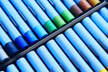 detail shot of drawing Color pencils in a box 