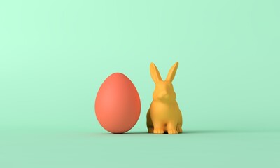 Bright easter bunnies and easter eggs in a line. 3D Rendering
