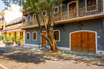 A generic French-style buildings street in a union territory at French colony, Pondicherry also as...