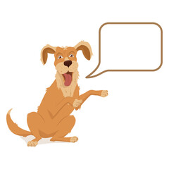 Pet, dog breed golden retriever. The dog speaks, a message box, a place for text. Vector illustration, cartoon isolated on white