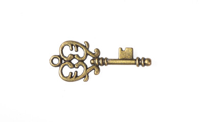 elegant vintage brass key isolated on white background