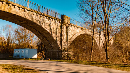 Beautiful winter landscape with the famous Bockerlbahn cycle path in the background at Landau,...