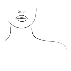 Portrait. A woman's face and colored spots. A continuous line of a portrait of a girl. Fashion concept, linear female print.