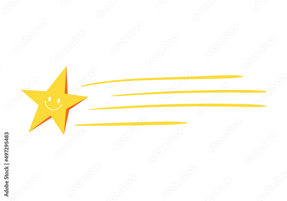 Poster abstract falling star vector element. groovy space symbol with happy face. 70s, 80s, 90s vibes stick