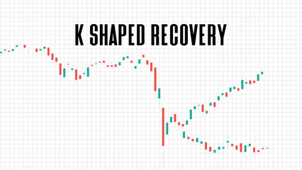 abstract background of k shaped recovery stock market on white background