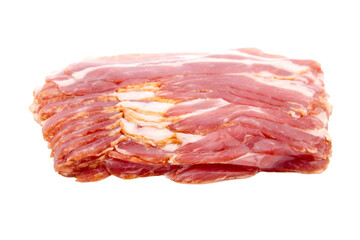 Bacon strips, raw smoked pork meat slices isolated on white