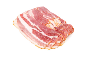 Bacon strips, raw smoked pork meat slices isolated on white