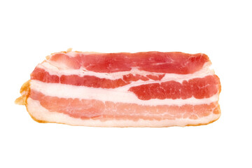 Bacon strip, raw smoked pork meat slice isolated on white