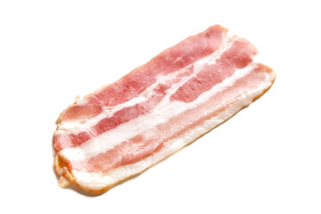 Bacon strip, raw smoked pork meat slice isolated on white