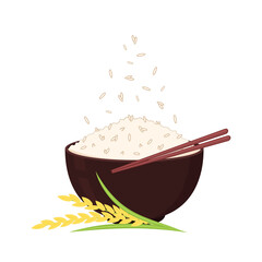 Rice in bowl vector. Japan rice cartoon. Wheat.