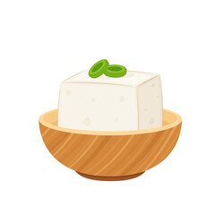 Tofu in bowl. Tofu isolated on white background. Vegetarian nutrition, healthy food.