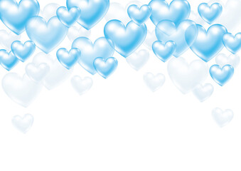 白の背景の前に浮かぶ透明感のある水色と白の立体的なハート