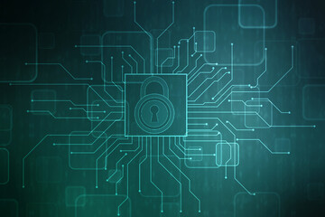 Digital Padlock on abstract technology background, Technology security concept. Modern safety digital background. Protection system, Cyber Security and safety information, personal data concept