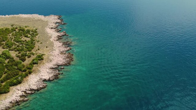 Aerial view of people swimming in Adriatic Paradise Krk island Croatia Risika Beach