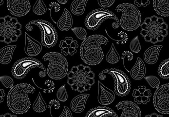 Oriental paisley pattern Black and white color. retro floral vector of paisley background Pattern
