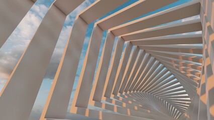 Abstract background rotating geometric tunnel 3d rendering