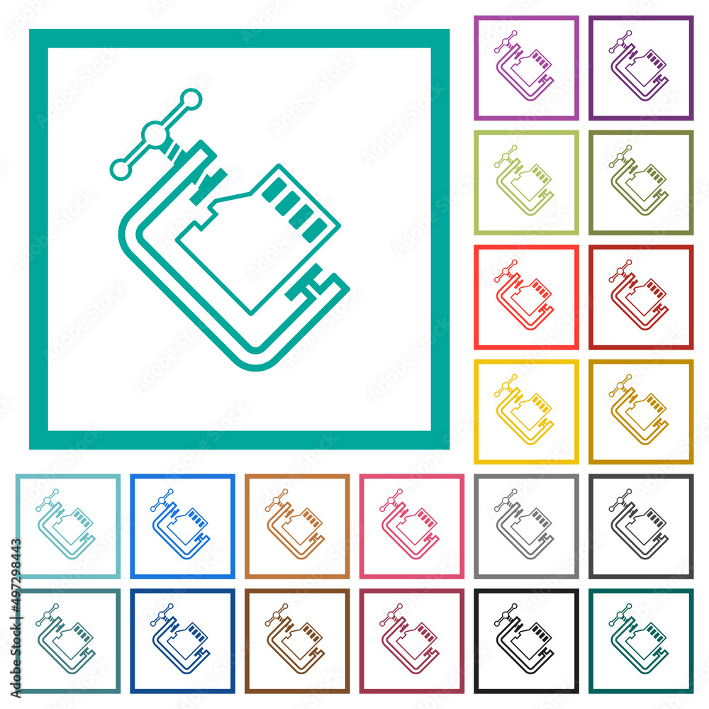 Poster micro sd memory card compress outline flat color icons with quadrant frames