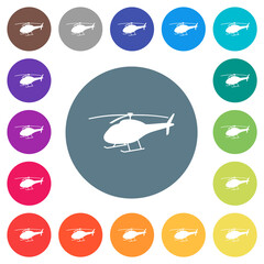 Fototapeta na wymiar Helicopter silhouette flat white icons on round color backgrounds