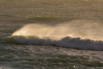 Waves with strong wind after a storm, Patagonia, Argentina.