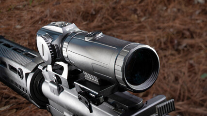 Magnifier behind a red dot sight on an AR-15