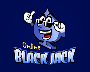 Ace of Spades character with glasses playing card game symbol. Blackjack sign vector illustration