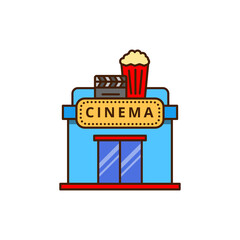 Simple cinema building vector illustration isolated on white background. Cinema building icon in colorful style