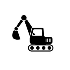 Excavator icon in simple black design isolated on white background