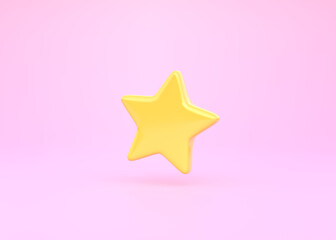 Minimal star symbol on pink background. Stars icons. 3d rendering, 3d illustration