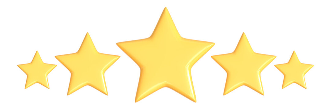 Minimal star symbol isolated on a white background. Rating stars icon for review product. 3d rendering, 3d illustration