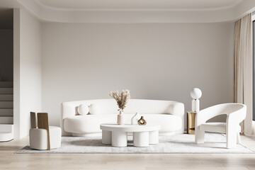 Fototapeta na wymiar Living Room Wall Mockup - 3d rendering, 3d illustration