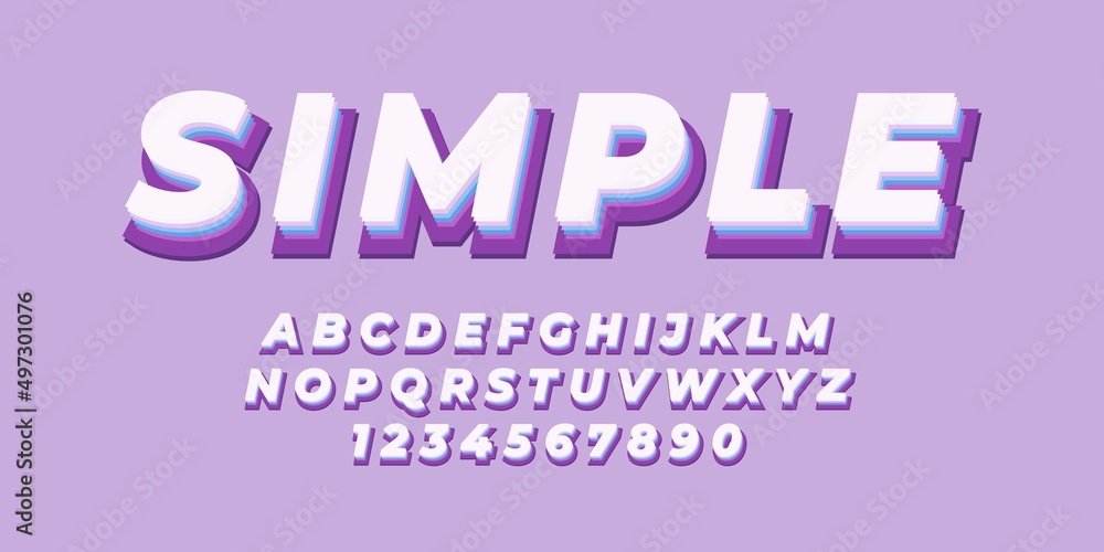 Poster purple simple text alphabet font effect with flat color