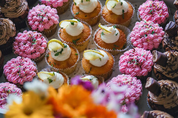 close up of some delicious and colourful cupcakes